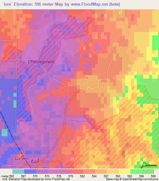 Izra`,Syria Elevation Map