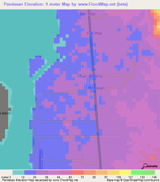 Pandasan,Philippines Elevation Map