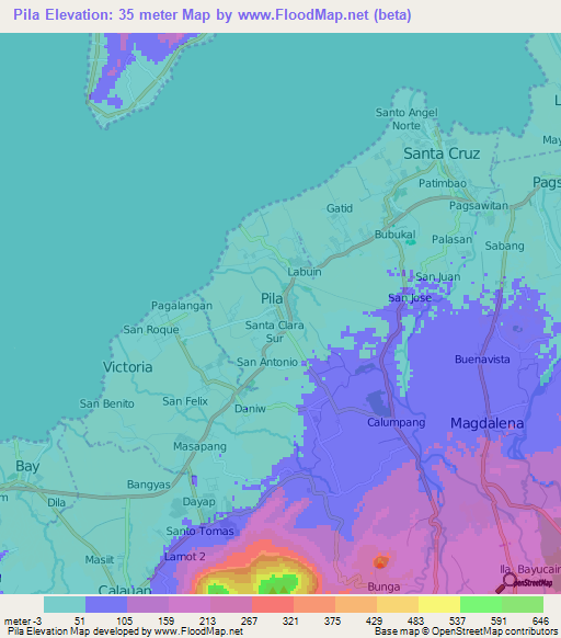 Pila,Philippines Elevation Map