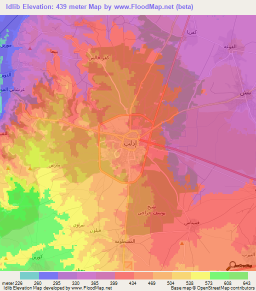 Idlib,Syria Elevation Map