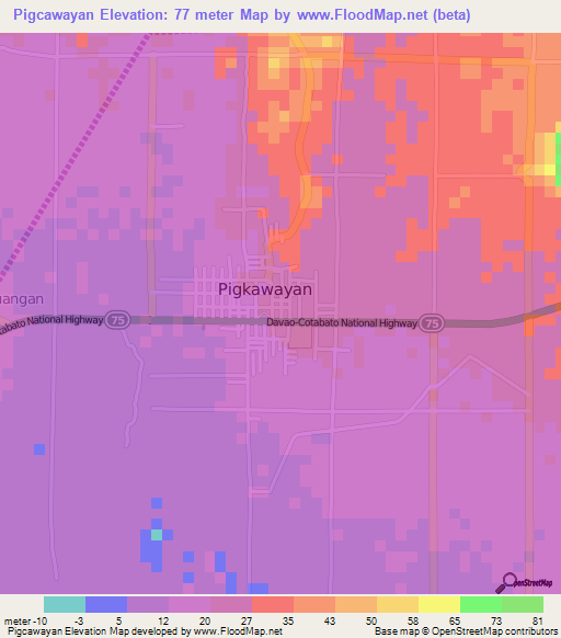Pigcawayan,Philippines Elevation Map