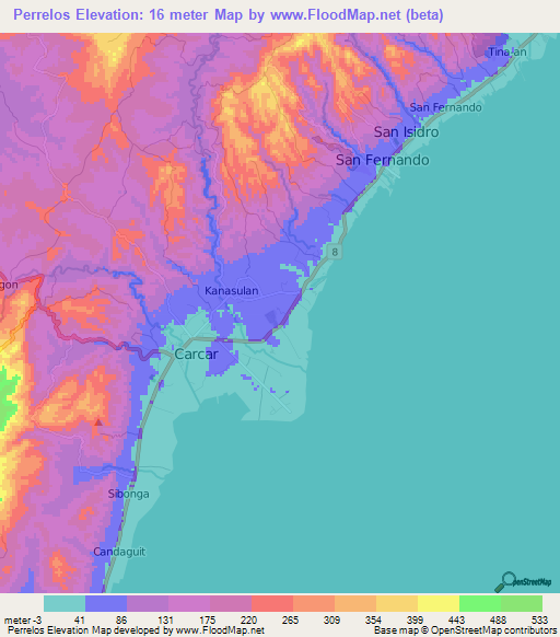 Perrelos,Philippines Elevation Map