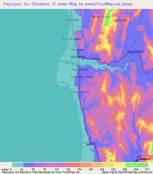 Payocpoc Sur,Philippines Elevation Map