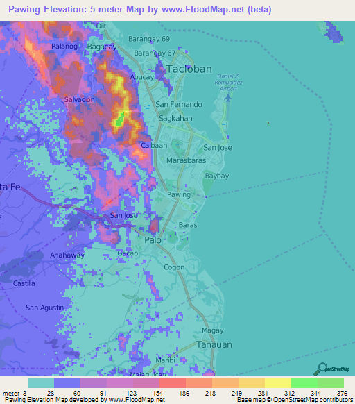 Pawing,Philippines Elevation Map