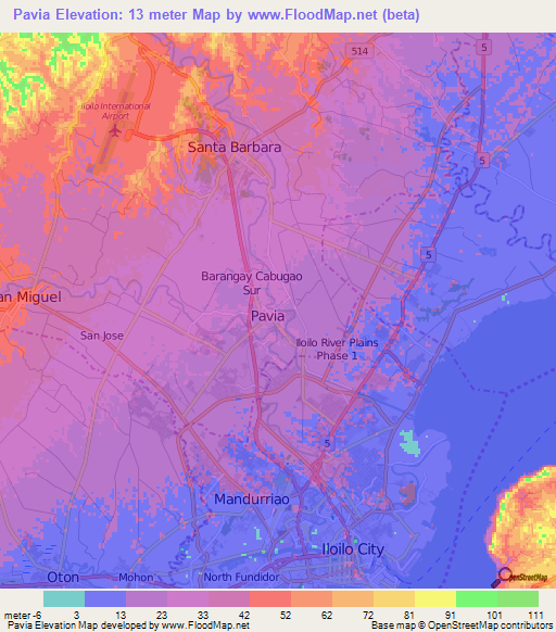 Pavia,Philippines Elevation Map