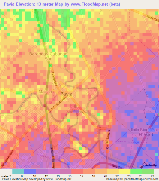 Pavia,Philippines Elevation Map