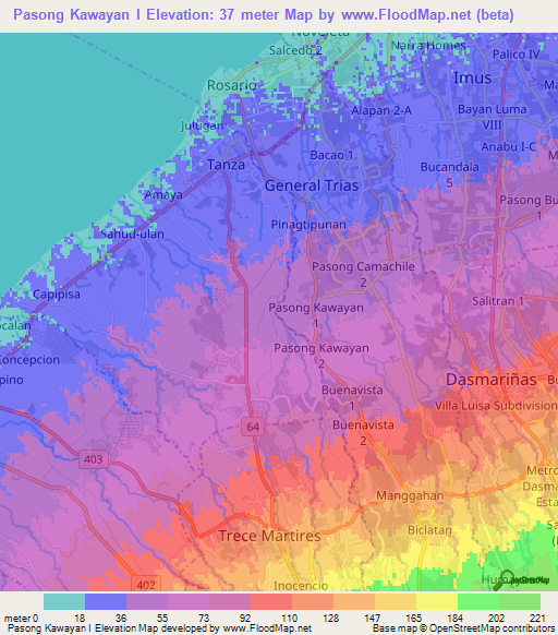 Pasong Kawayan I,Philippines Elevation Map