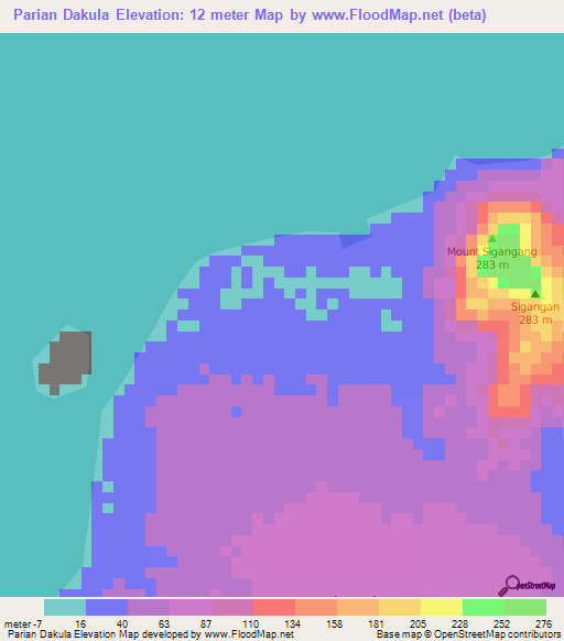 Parian Dakula,Philippines Elevation Map
