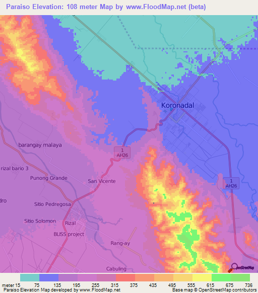 Paraiso,Philippines Elevation Map