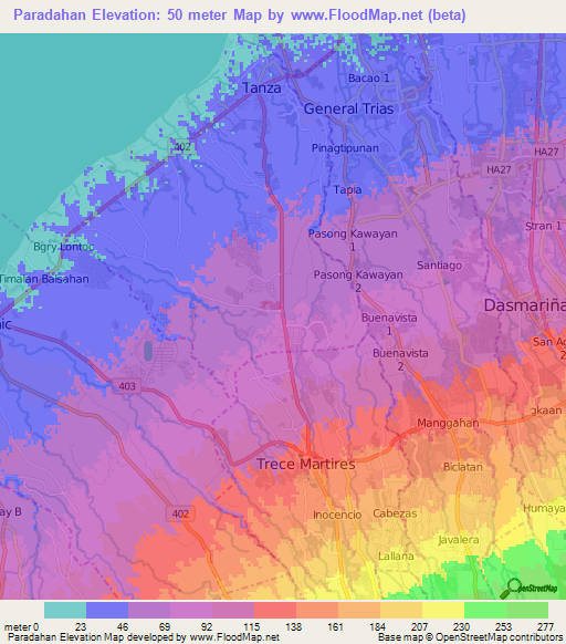 Paradahan,Philippines Elevation Map