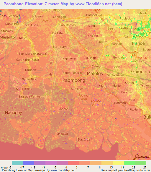 Paombong,Philippines Elevation Map