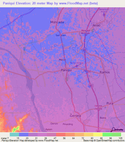 Paniqui,Philippines Elevation Map