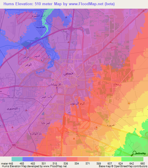 Hums,Syria Elevation Map