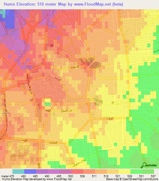 Hums,Syria Elevation Map