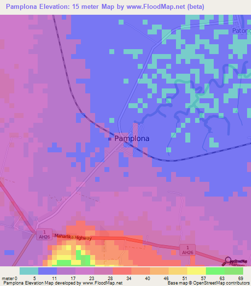 Pamplona,Philippines Elevation Map