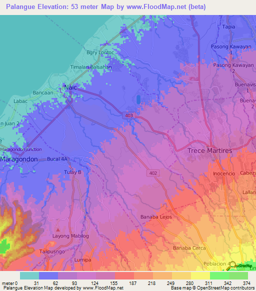 Palangue,Philippines Elevation Map