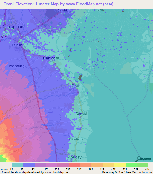 Orani,Philippines Elevation Map