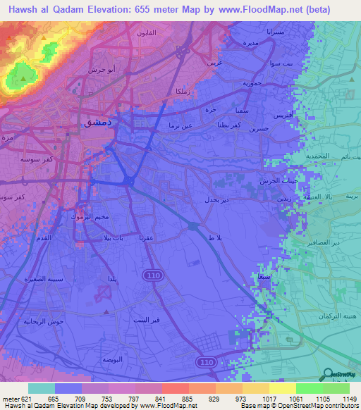 Hawsh al Qadam,Syria Elevation Map