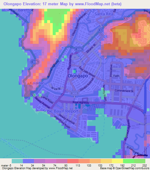 Olongapo,Philippines Elevation Map