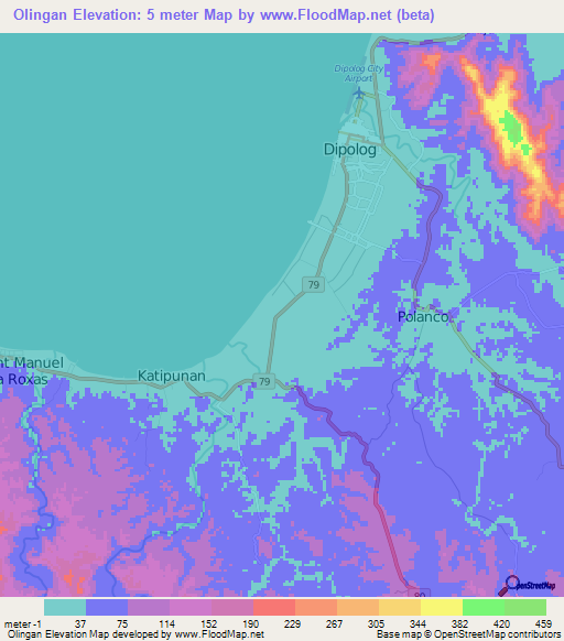 Olingan,Philippines Elevation Map