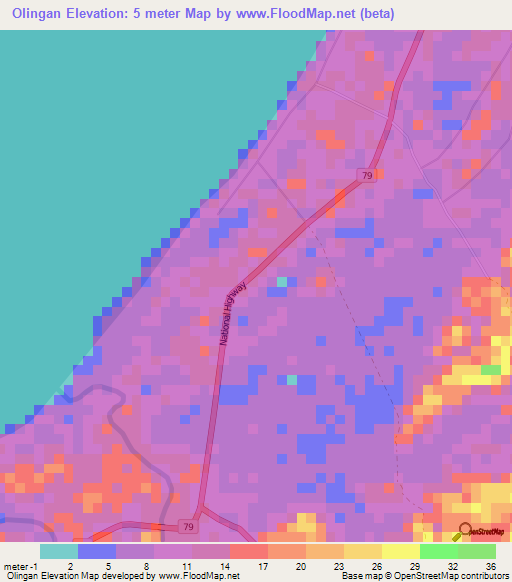 Olingan,Philippines Elevation Map