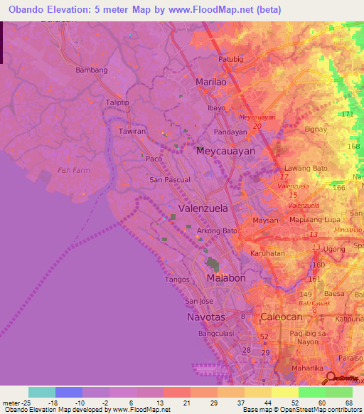 Obando,Philippines Elevation Map