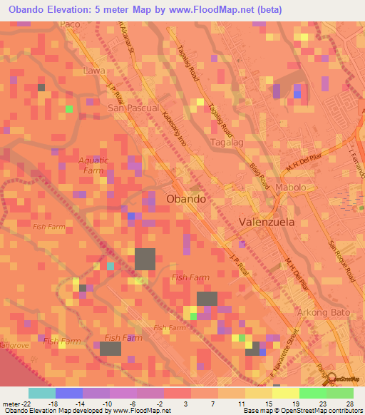 Obando,Philippines Elevation Map