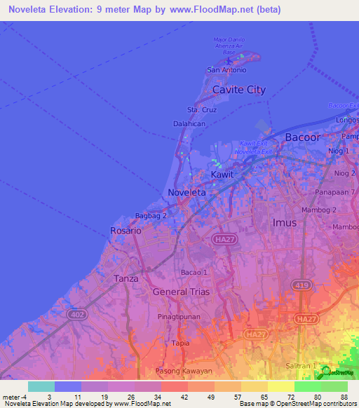 Noveleta,Philippines Elevation Map