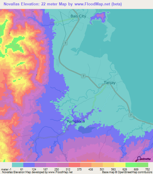 Novallas,Philippines Elevation Map