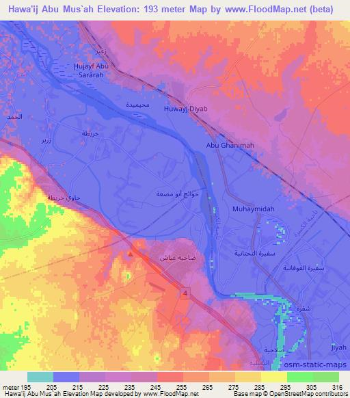 Hawa'ij Abu Mus`ah,Syria Elevation Map