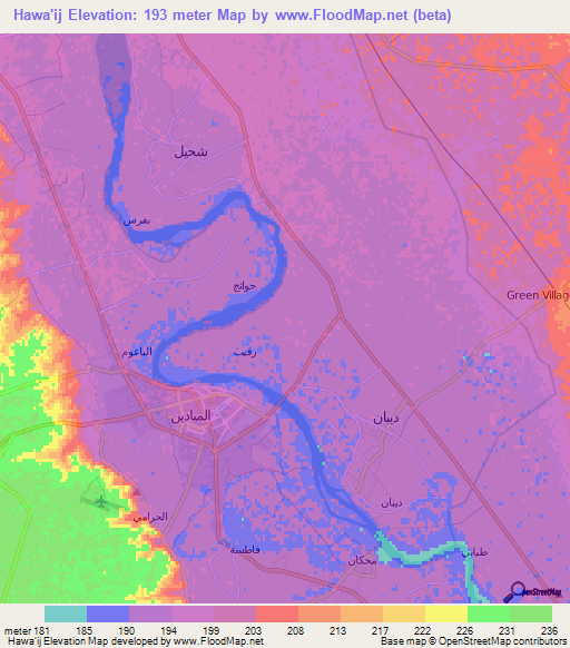 Hawa'ij,Syria Elevation Map