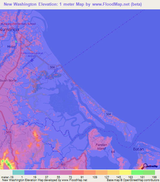 New Washington,Philippines Elevation Map