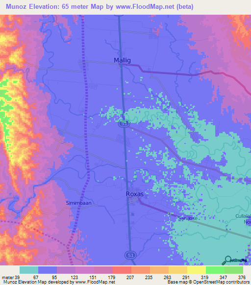 Munoz,Philippines Elevation Map