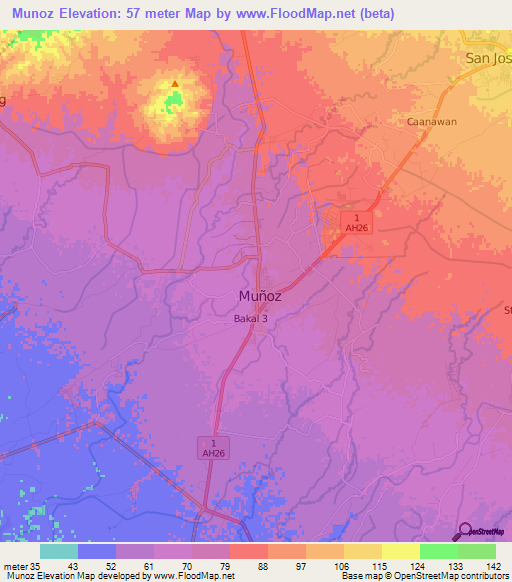 Munoz,Philippines Elevation Map
