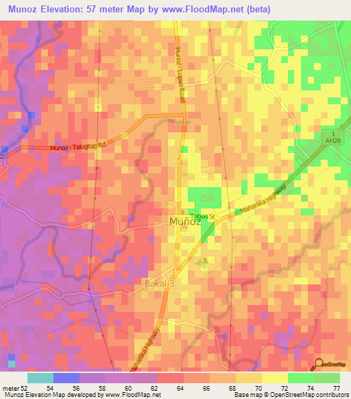 Munoz,Philippines Elevation Map