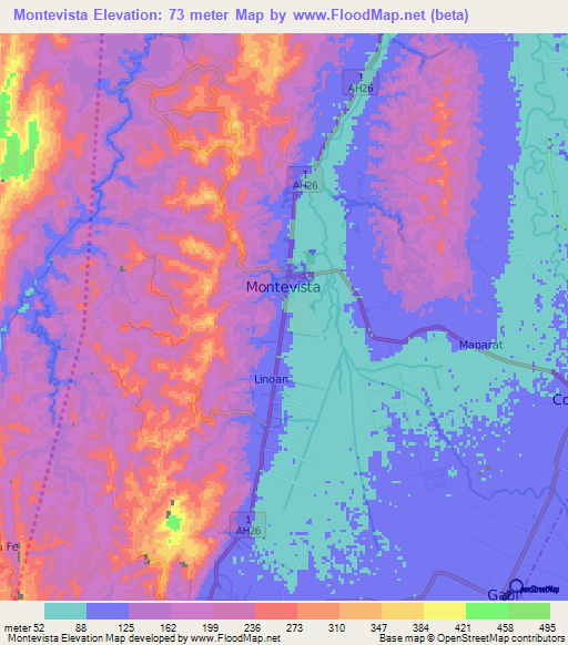 Montevista,Philippines Elevation Map