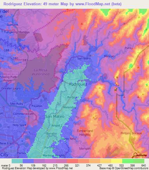 Rodriguez,Philippines Elevation Map