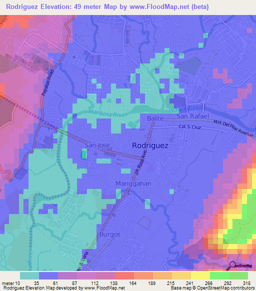 Rodriguez,Philippines Elevation Map