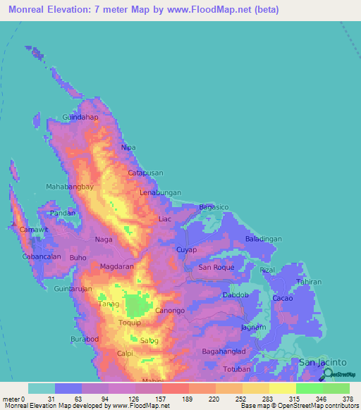 Monreal,Philippines Elevation Map