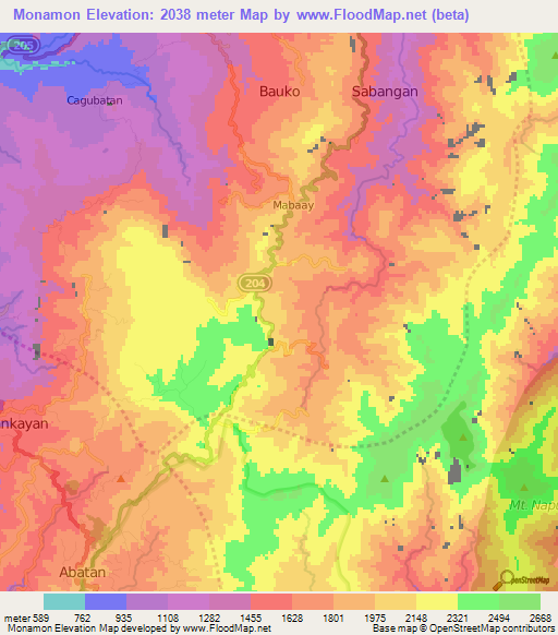 Monamon,Philippines Elevation Map
