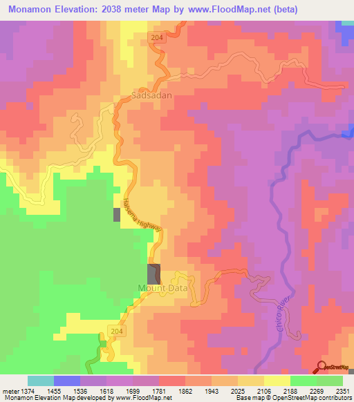Monamon,Philippines Elevation Map