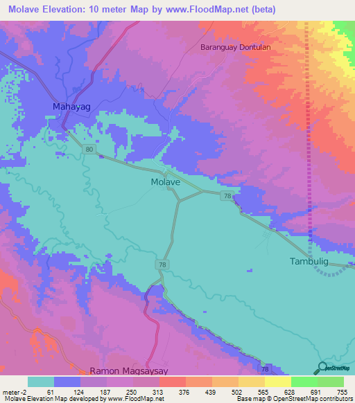 Molave,Philippines Elevation Map