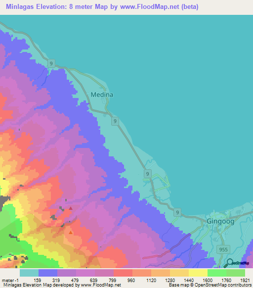 Minlagas,Philippines Elevation Map