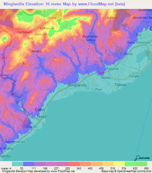 Minglanilla,Philippines Elevation Map