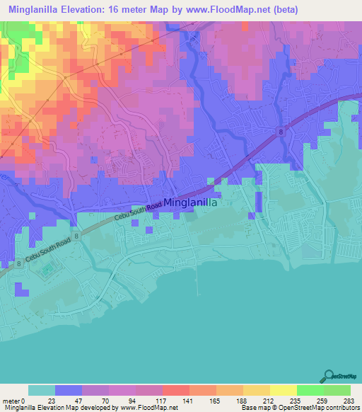 Minglanilla,Philippines Elevation Map