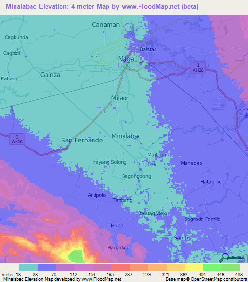 Minalabac,Philippines Elevation Map