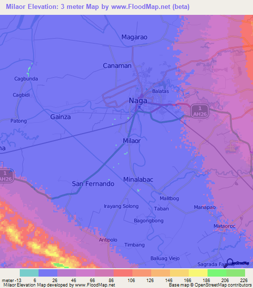 Milaor,Philippines Elevation Map