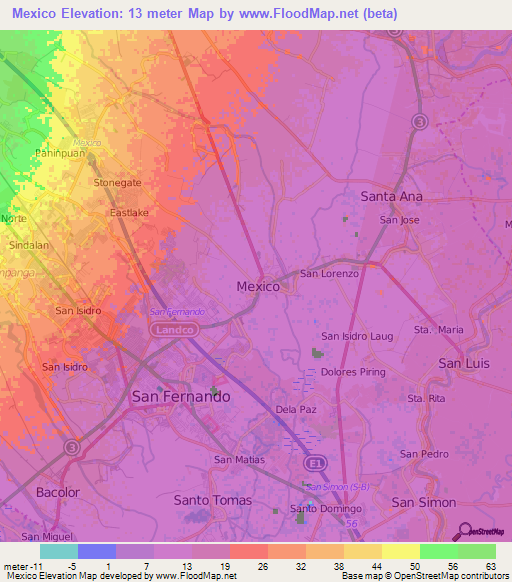 Mexico,Philippines Elevation Map