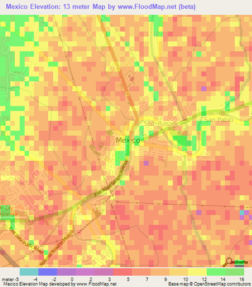 Mexico,Philippines Elevation Map
