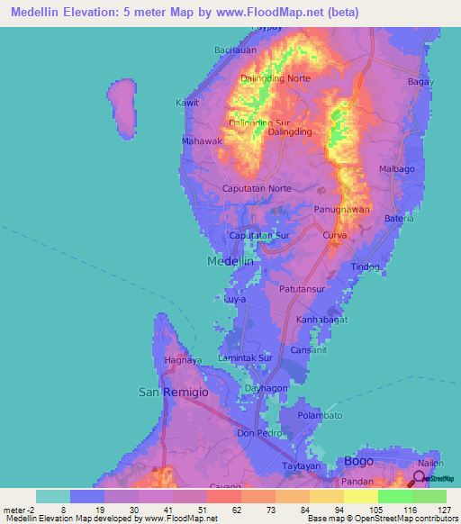 Medellin,Philippines Elevation Map